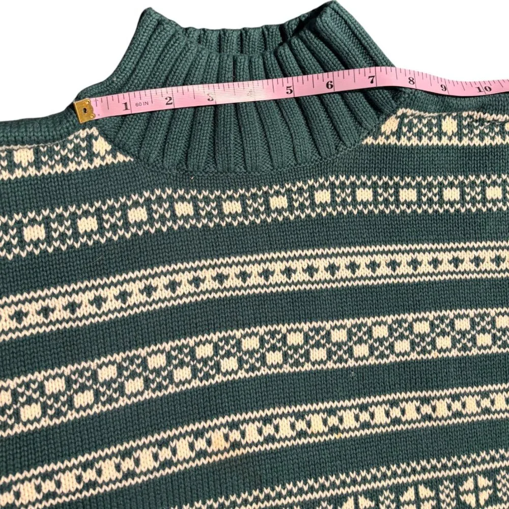 Vtg Gap Snowflake‎ Mock Neck Sweater Sz Large Green Women's Y2K